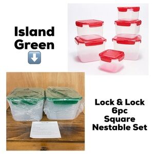Lock & Lock 6pc Nestable Square Set Spearmint NIB